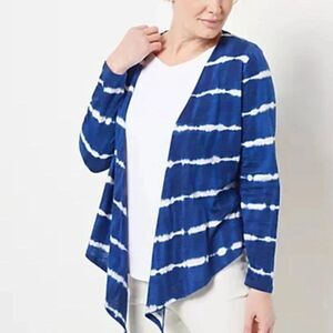 Belle Kim Gravel Slub Shrug Navy Tie Dye Cardigan Top Sz 2X Boho Beach Coastal